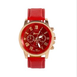 Трехно-сабидиалы Red Watch Retro Jeneva Student Student Watch Women Quartz Trend Trend Thristech с кожаной лентой 2299