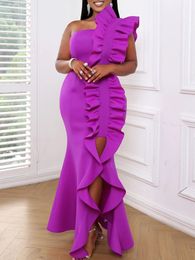 AOMEI Formal Occasion Dresses Women Party One Shoulder Backless Purple Long Ruffle Bodycon Fishtail Event Birthday Gowns African 240521