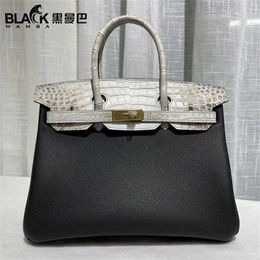 Designer Bag Crocodile Leather 7a Handbag Handmade Black Pintogo Cowhide Black Lock Homeqq