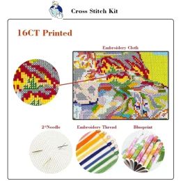 Joy Sunday Cross Stitch Kit Cat In The Flowers Pattern Printed Counted Aida Fabric 16/14/11CT Hand Art Craft DIY Embroidery Kit