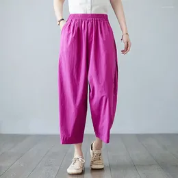 Women's Pants 2024 Spring Summer Arts Style Women Elastic Waist Loose Ankle-length All-matched Casual Cotton Linen Harem V603