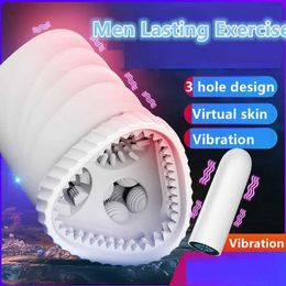 Other Health Beauty Items 3-hole design mens masturbation cup soft cat vibrator endurance exercise product mens vacuum pocket cup Q240521