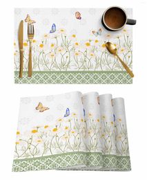 Table Mats 4/6 Pcs Vintage Pattern Daisy Butterfly Placemat Kitchen Home Decoration Dining Coffee Mat