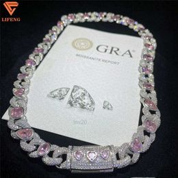 Designer Cuban Link Chain Pendant Necklaces Iced Out Fine Jewellery 18k Gold Plated Pink Heart Vvs Moissanite Diamond 13mm Cuban Link Chain 925 Silver Hiphop Necklace