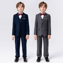 Checked Little Suit Boy Host Dress (Shirt + Suit + Vest + Trousers + Bowtie + Brooch)