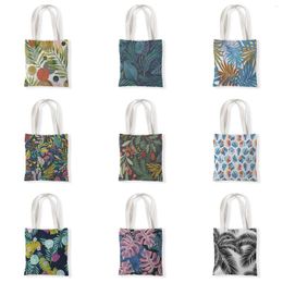 Storage Bags Reusable Shopping Bag Women Canvas Tote Leaves Printing Bolsa De Compras Shopper Shoulder