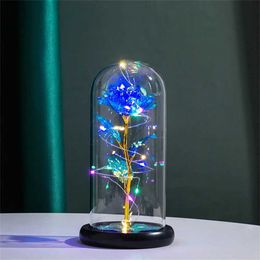 Decorative Objects Figurines Led Galaxy Rose Eternal 24k Gold Foil Flower with string lights and box artificial flower Valentines Day gift H240521 J4RI