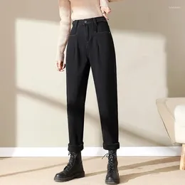 Women's Jeans Streetwear Thick Black Denim Pants Korean Fashion Beige Velvet Winter Women Casual Loose High Waist Student