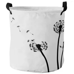 Laundry Bags Dandelion Plant Black And White Dirty Basket Foldable Waterproof Home Organizer Clothing Kids Toy Storage