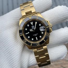 Wristwatches SD1953IPG Selling 41mm IPG Gold Case Ceramic Bezel Steeldive 30ATM Water Resistant NH35 Automatic Mens Dive Watch Reloj