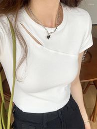 Women's Tanks Summer Fashion Solid Colour Slim T-shirt Hollow Out Sexy Basic Top Korean O-Neck White Grey Black T-Shirts