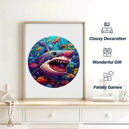 Shark Eating Fish Wooden Puzzle, Special-shaped Animal Puzzle, Decompressing Round Difficult Puzzle For Adult, Wooden Toys