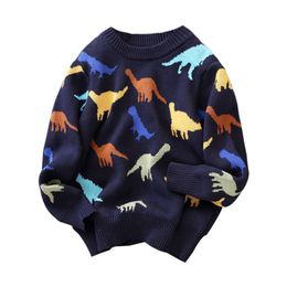 Baby Kids Pullover Cartoon Dinosaur BG Boys Korean Children's Autumn and Winter Sweater 3-12Y L2405