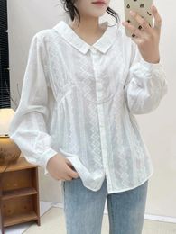 Women's Blouses Fine Elegant For Women White Blouse Long Sleeve Woman Japanese Fashion Cotton Embroidery Shirts Mori Girls Tops