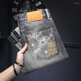 Men's Jeans Fashionable Retro Pants Nostalgic Printed High-End Affordable Luxury Stretch Slim Fit Skinny