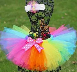 Skirts Rainbow Skirts Girls Tulle Tutu Skirts Ballet Dance Pettiskirt with Bow and Flower Headband Kids Party Costume Skirts Underskirt Y240522