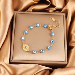 Charm Bracelets 316L Turkish Blue Eye Bracelet Stainless Steel Enamel Evil Woman Men Metal Chain Bangles Female Jewellery Gifts