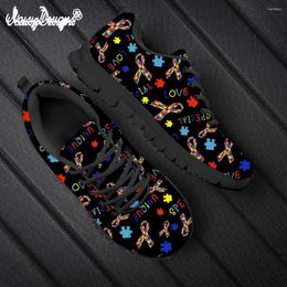 Casual Shoes Noisydesigns Autism Awareness Pattern Women Breathable Sneaker Comfortable Lacing Flat Summer Air Mesh Walking Shoe