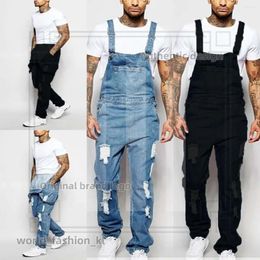 Fashion Men's Ripped Denim Overalls Fashion Full Length Suspender Pants Homme Jeans High Street Designer Jumpsuit Distressed Casual Trousers 310