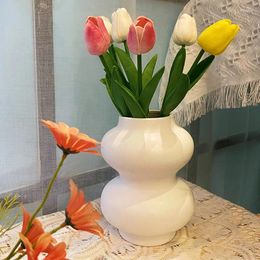 Vases Nordic Ins Wind Shaped Ring Ceramic Vase Modern Minimalist Living Room Decoration Home Creative Office Decor Crafts