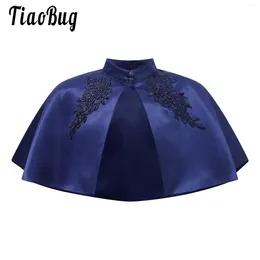 Jackets Kids Girls Satin Cloak Cape Bolero Turtleneck Coat Applique Shrug Shawl Cardigan For Party Wedding Flower Girl Dress Accessories