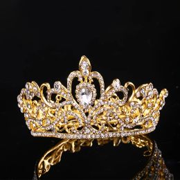 Full Round Crystal Rhinestone Wedding Tiaras Bridal Hair Accessories Kids Crown for Cake Topper Festival Party Prom Gift