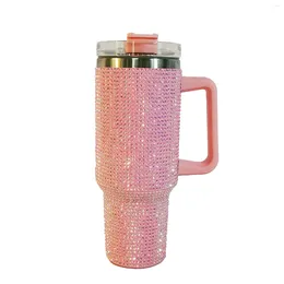 Water Bottles Insulated Mug 304 Stainless Steel Solid Colour With Drill Straw Car Carrying Large Capacity 40Oz Handle