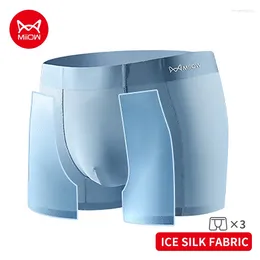 Underpants MIIOW Ice Silk Men's Panties Set Mesh Breathable Man Summer Underwear Antibacterial Cotton Crotch Men Seamless Boxers
