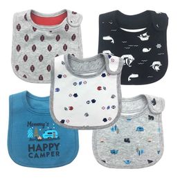 Bibs Burp Cloths 5 pieces of bib baby bib waterproof and cute cartoon embroidered printed baby bib fabric 0-24 months old d240522