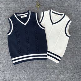 Children School Uniform Girl Knitted Wool Vest College Style Camisole Baby Boy Sweater L2405