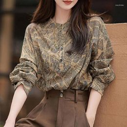 Women's Blouses Vintage Printed Shirt Spring Autumn Long Sleeve Pullovers Blouse Fashion Loose Women Tops