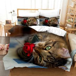 Bedding sets Cute Pet Cats 3d Printed Set Home Decor Bedspread Polyester Animals Bedclothes Soft Duvet Cover with case H240521 CJA1