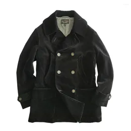Men's Jackets Pea Coat Corduroy Mid-Length Heavyweight Double-breasted Black Military Safari Sack Suit Autumn Winter Vintage Jacket