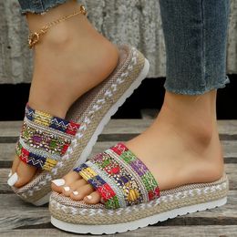 Weave Womens Slippers Platform Summer Shoes for Women Beach Casual Heeled Sandals Bohemian Handmade Ladies Espadrilles 240515
