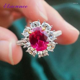 Cluster Rings ELSIEUNEE Vintage 925 Sterling Silver Oval Cut Ruby High Carbon Diamond Wedding Engagement Ring Fashion Girls Fine Jewellery