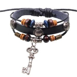 Beaded Retro Key Pendant Alloy Fittings Jewellery Boutique Fashion Leather Bracelet Drop Delivery Bracelets Dhn57