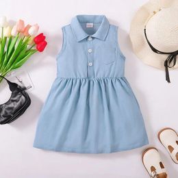 Girl Dresses Baywell 18M-6Y Toddler Kid Baby Girls Dress Lapel Sleeveless Waistband A-line For Summer Clothing