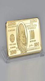 24K Gold US Commemorative Coins 44283mm USA 100 Dollar CoinArts and Crafts Bar Square Metal Badge Bullion Craft Collection So3325295