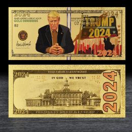 Tillförsel Trump 2024 Gold Foil Color Printing Banknote Party Favor U.S. Presidentkampanjens samling Dollar Commitorative Voucher