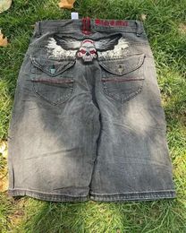 Sokak moda y2k kafatası işlemeli denim iş giysisi şortlar erkek harajuku retro retro gündelik plaj goth erkek ve kadınlar gevşek kısa 240513