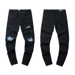 Mens Jeans Casual Pants Luxury Designer Brand High Street Straight Jean Mens Blue Jeans Washed Big Hole Zipper Biker Pants Black Pantpzuu