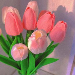 Decorative Flowers 5 Pcs Imitation Tulips Real Touch Faux Leather Artificial Flower Bridal Bouquet For Wedding Decoration Home Garden Decor