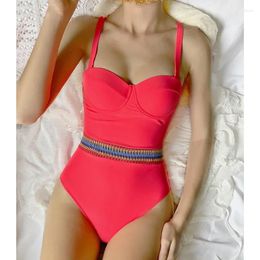 Women's Swimwear Pink Push Up One Piece Swimsuit 2024 Rose Swimming Suit For Women Bathing Suits Contrast Tape Beachwear