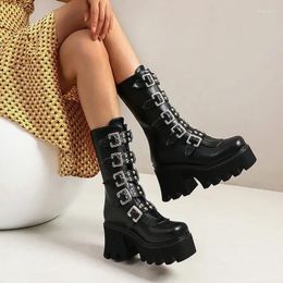 Boots Ladies Punk Platform High-heeled With Thick-soled Handsome Rear Zipper Large Size Stage Boot Fashion 2024 Women's Shoes PU