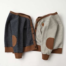 Children Knit Cardigan Spring Autumn Boys Sweaters V-neck Striped Kids Knitting Sweater Jacket BB180 L2405