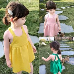 Girl Dresses Baby Girls Suspender A-line Dress Summer Open Back Toddler Clothes Kids Vestidos Beach Outfits 3-8 Years Old