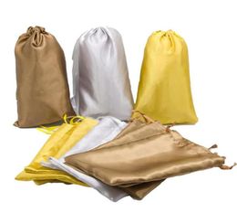 Blank Sliver Yellow Brown Satin Silk Hair Extensions Packaging Bags Human Virgin Hair Bundles Packaging Bags For Gifts 18x30cm20995991561