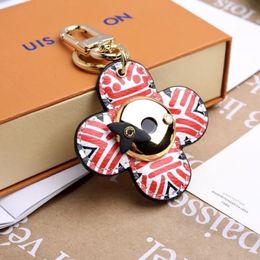 Keychain old flower black and red double-sided designers keychains clover florals bubble leather keychain couple floral high quality ke 230T