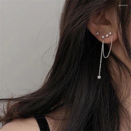 Stud Earrings Fashion Silver Plated Hypoallergenic Tassel Chain Crystal Star For Women Party Jewellery E138