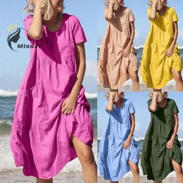 Casual Dresses Women's Dress Round Neck Short Sleeve Loose Wide Pocket Solid Color Vacation Summer Beach